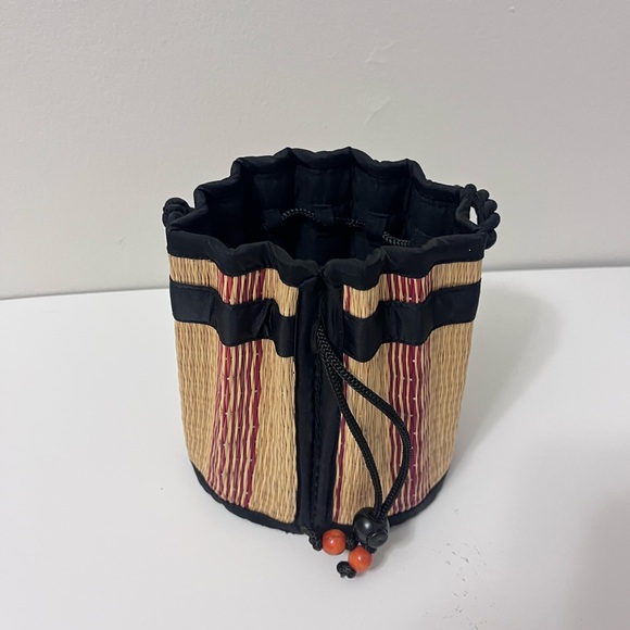 Baskets of Cambodia Handwoven Tatami Drawstring Bucket Bag Women’s Boho Summer - Picture 2 of 4